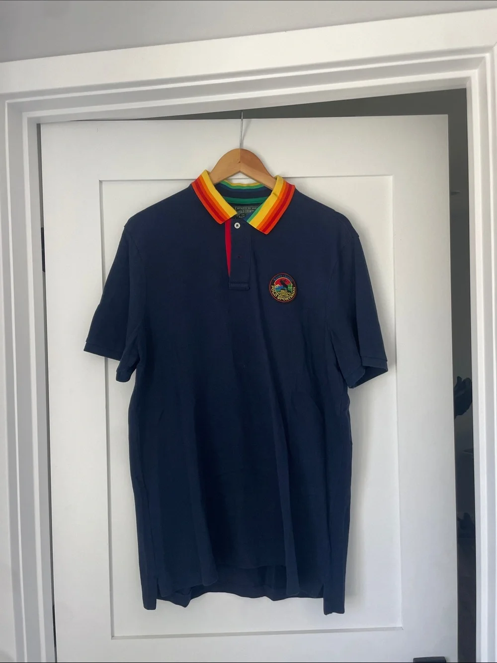 Navy Polo Shirt with Rainbow Trim Collar Polo Country Sportsman Patch